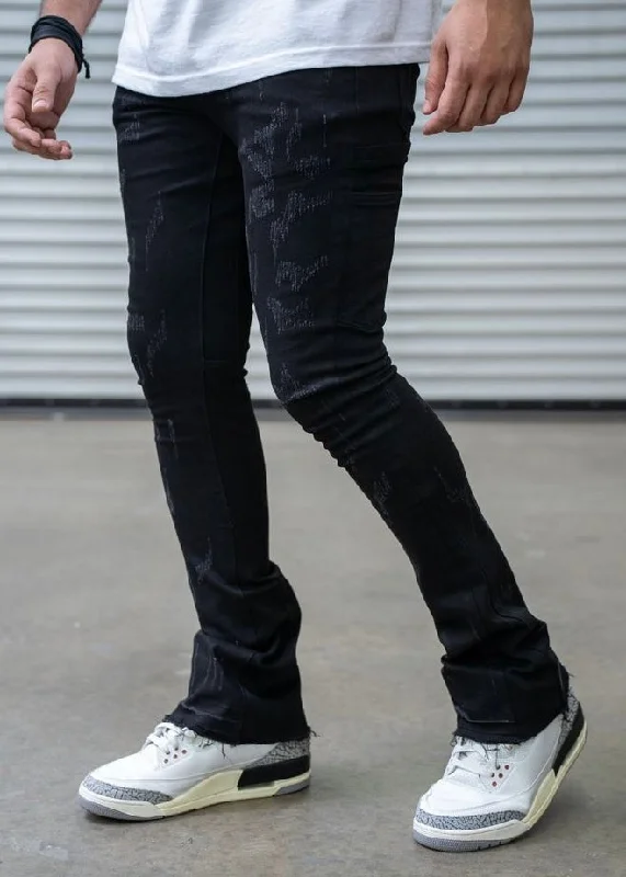 Gray Jeans for Neutral Tone -Damati Naqab Black Stacked Jeans (DMT-24-005)