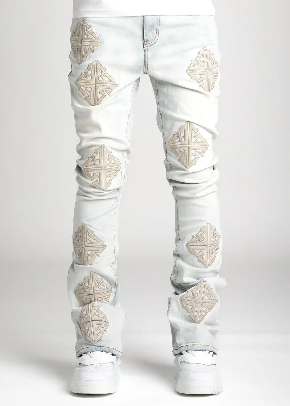 Frayed Hem Jeans for Edgy -Guapi Powder Blue Icon Stacked Jeans