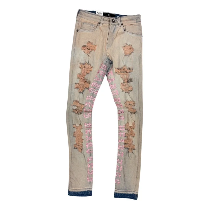 Cargo Jeans for Utility -Focus Pink Heartless Letter Jeans (3669)