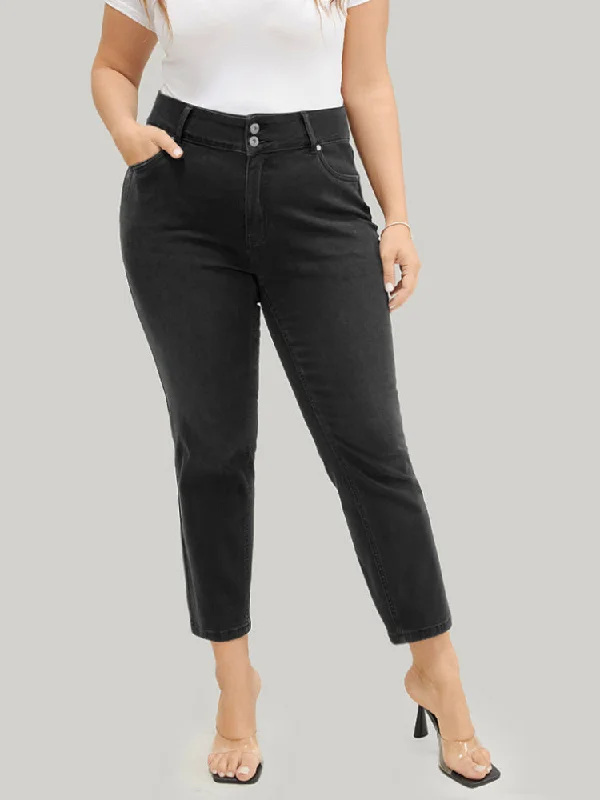 Stretch Jeans for Flexibility -Straight Leg Very Stretchy High Rise Dark Wash Jeans