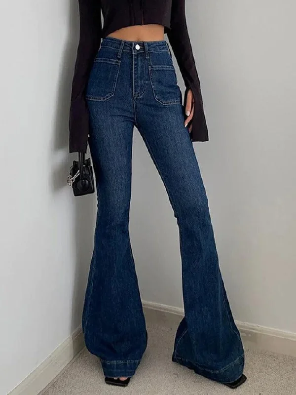 Black Jeans for Formal Look -Vintage High Rise Elastic Flare Jeans