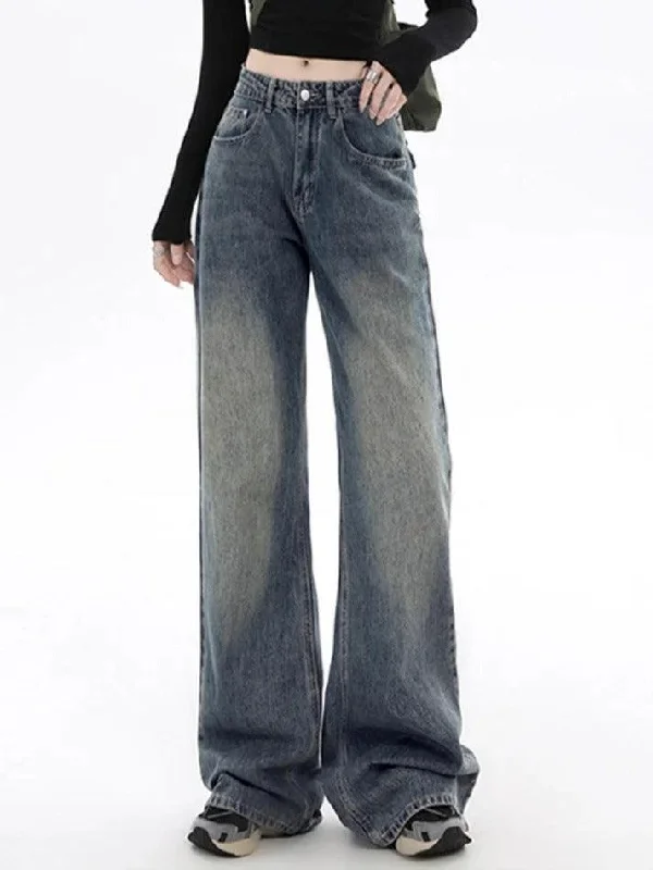 Colored Jeans for Variety -Vintage Blue Flap Detail Boyfriend Jeans