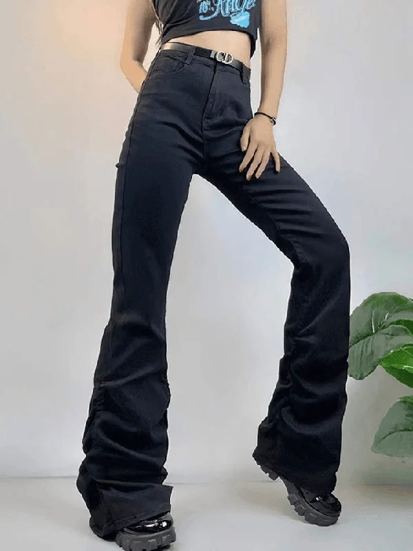 Dark Wash Jeans for Elegance -Vintage Ankle Flare Stacked Jeans