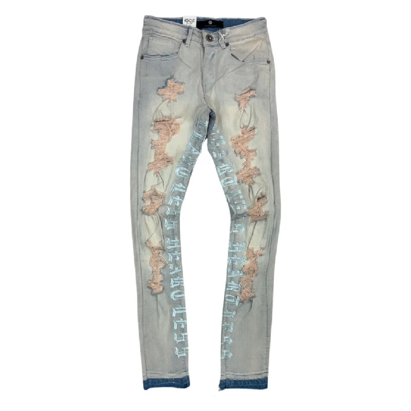 White Jeans for Fresh Look -Focus Baby Blue Heartless Letter Jeans (3669)