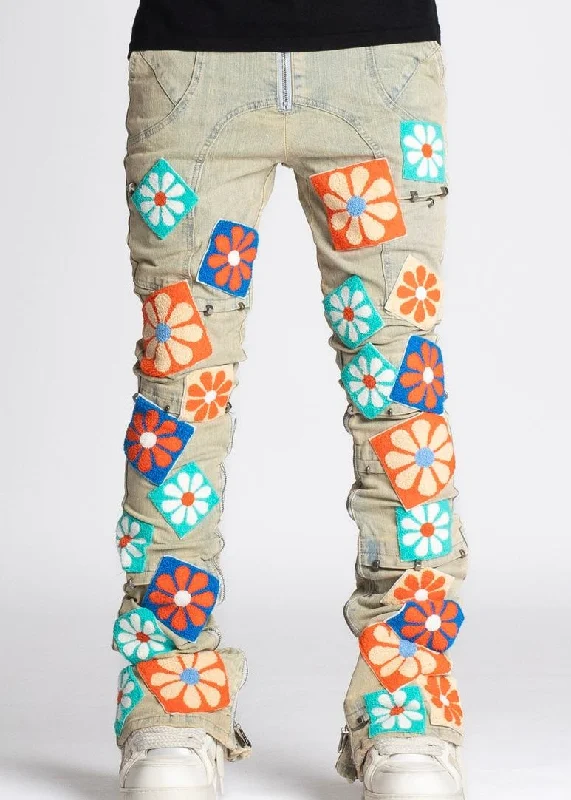 Cargo Jeans for Utility -Guapi Vintage Flower Jeans