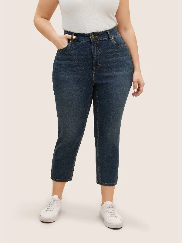 Holiday Jeans for Festive -Vintage Slanted Pocket Roll Hem Jeans