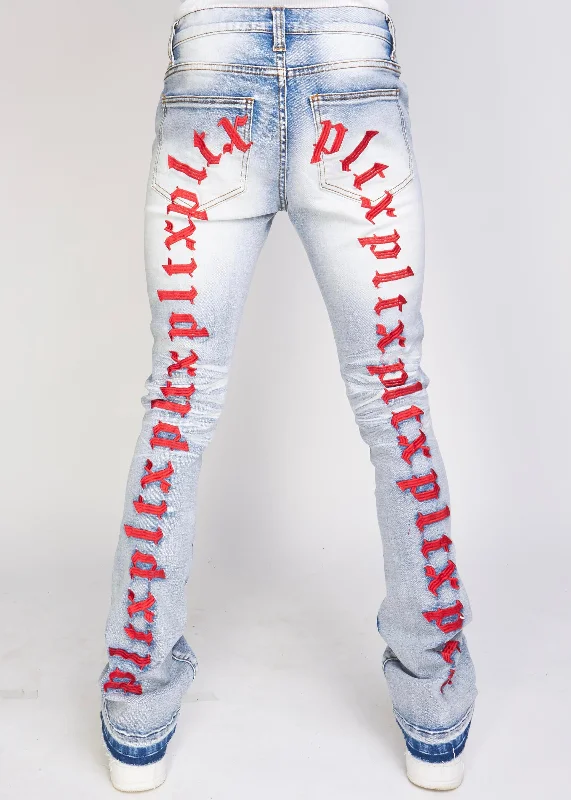 Graduation Jeans for Milestone -PLTKS Embroidered Blue/Red Stacked Jeans