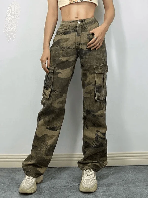 Casual Friday Jeans for Relaxed -Washed Pocket Camo Cargo Jeans