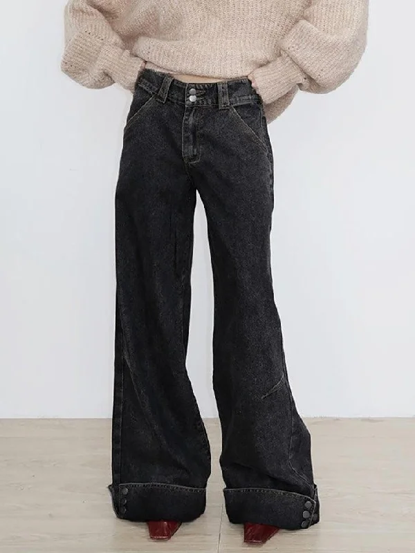 Fashion Jeans for Trendsetter -Vintage Buttoned Hem Loose Low-Rise Jeans