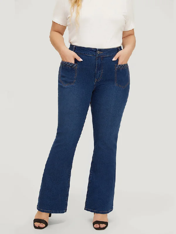 Party Jeans for Night Out -Flare Leg Very Stretchy High Rise Dark Wash Cable Contrast Jeans