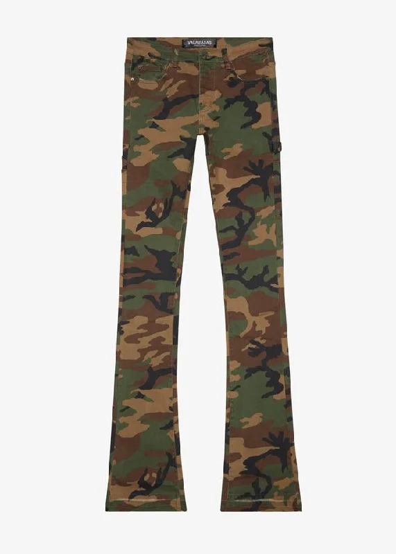 Side Pocket Jeans for Extra -Valabasas “Mr. Extendo” Foliage Green Stacked Flare Jeans