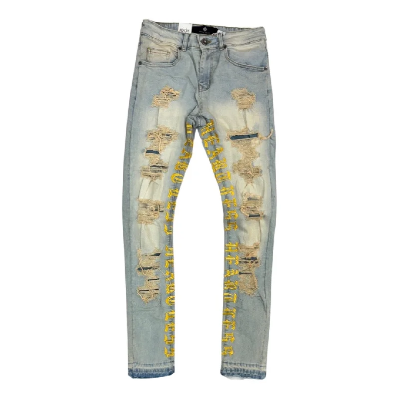 Faded Jeans for Laid-back -Focus Yellow Heartless Letter Jeans (3669)