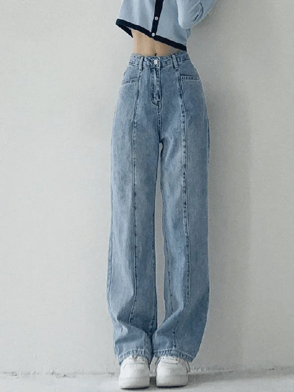 Light Wash Jeans for Casual -Seam Detail Washed Boyfriend Jeans