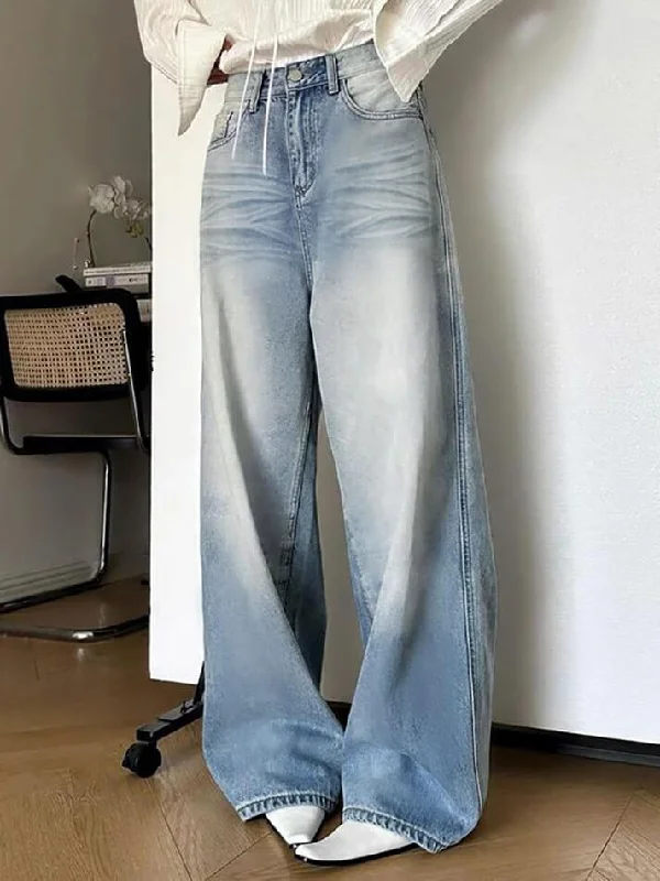 Organic Jeans for Natural -High Waist Washed Loose-Fit Wide-Leg Jeans