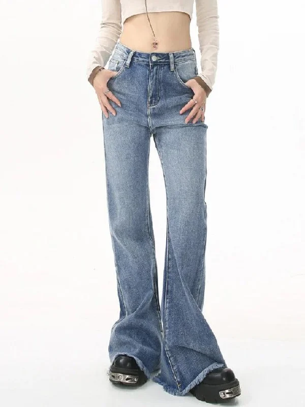 Sustainable Jeans for Eco -Mid Rise Raw Edge Slim Flare Jeans