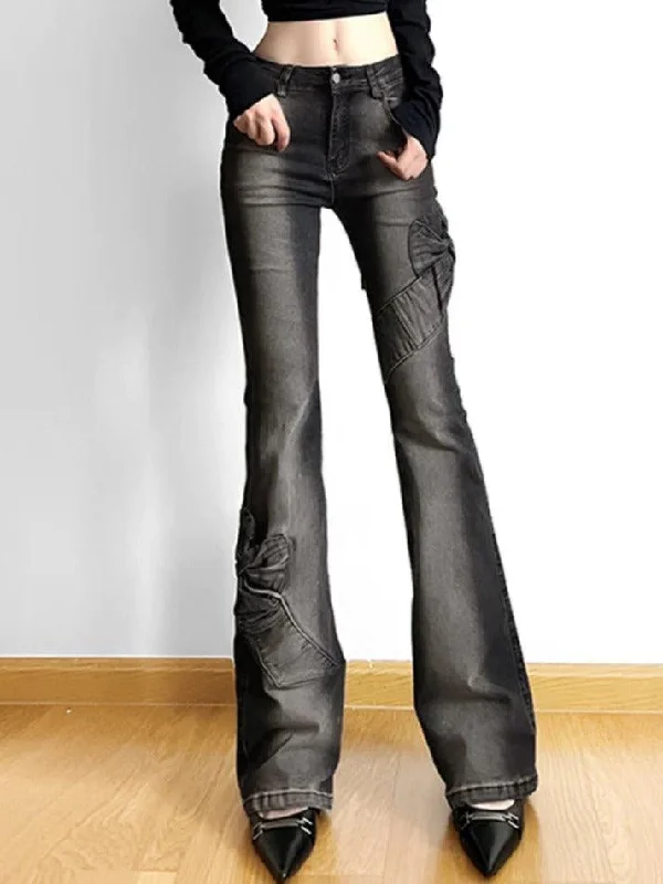 Dance Jeans for Movement -High Rise Ruched Bow Flare Jeans