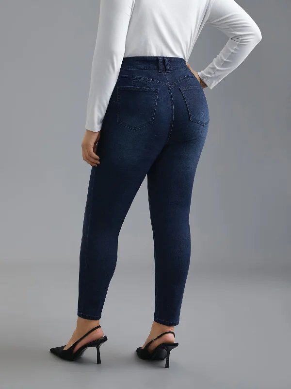 Button Fly Jeans for Traditional -Booty-Lifting Skinny Fit Mid-Rise Jeans