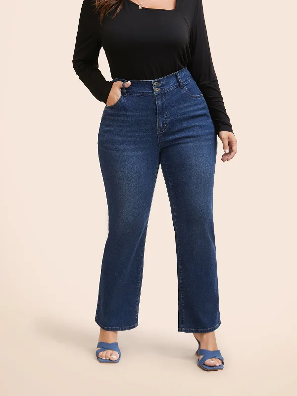 Back Pocket Jeans for Design -Dark Wash Slanted Pocket Straight Leg Jeans