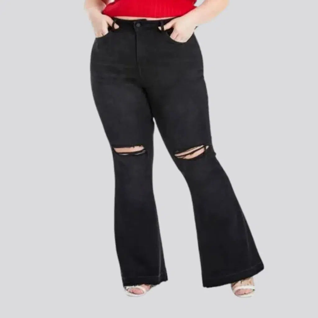 Faded Jeans for Laid-back -Ripped-knees women's plus-size jeans