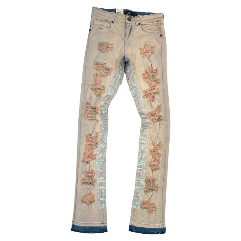 Patchwork Jeans for Bohemian -Focus Heartless Lettering Baby Blue Stacked Jeans (3559)