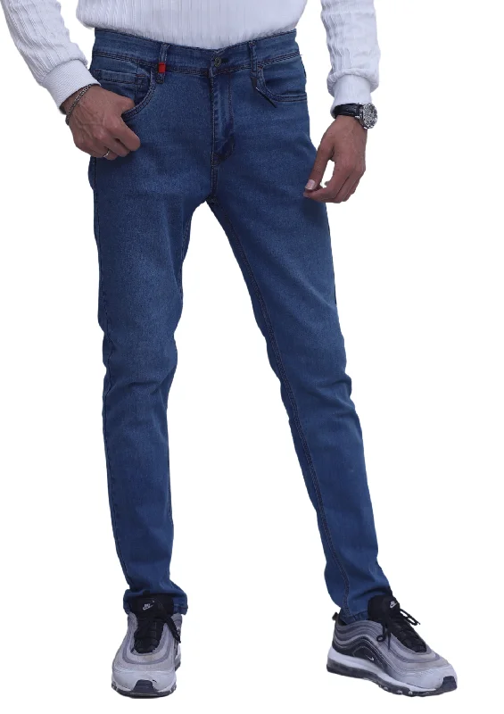 Cargo Jeans for Utility -Slim Fit Denim Jeans In Bleach Look and Conrast Stitching