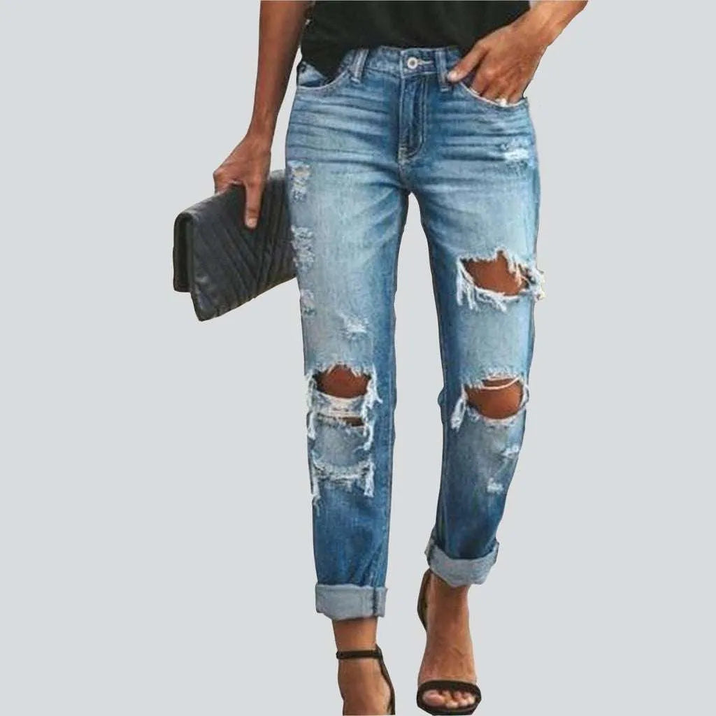 Colored Jeans for Variety -Light blue ripped women's jeans