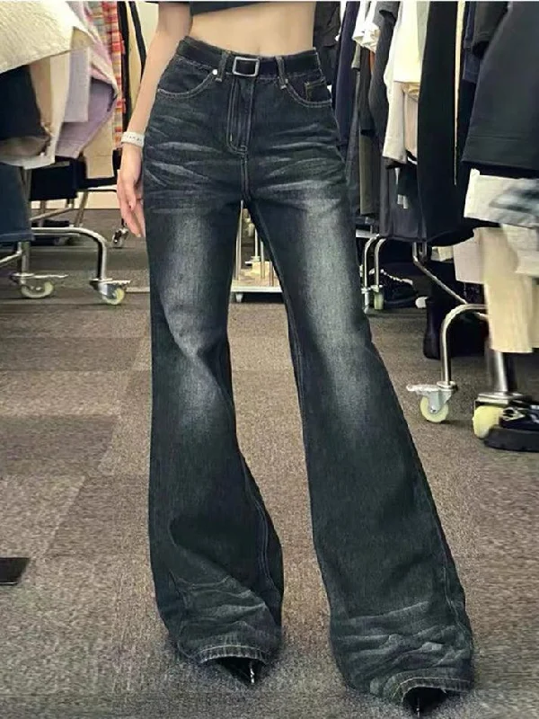 Office Jeans for Professional -Washed Low Waist Flare Jeans