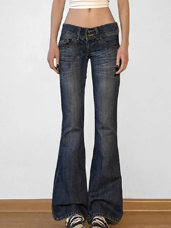 Work Jeans for Tough Jobs -Low Rise Washed Flared Jeans