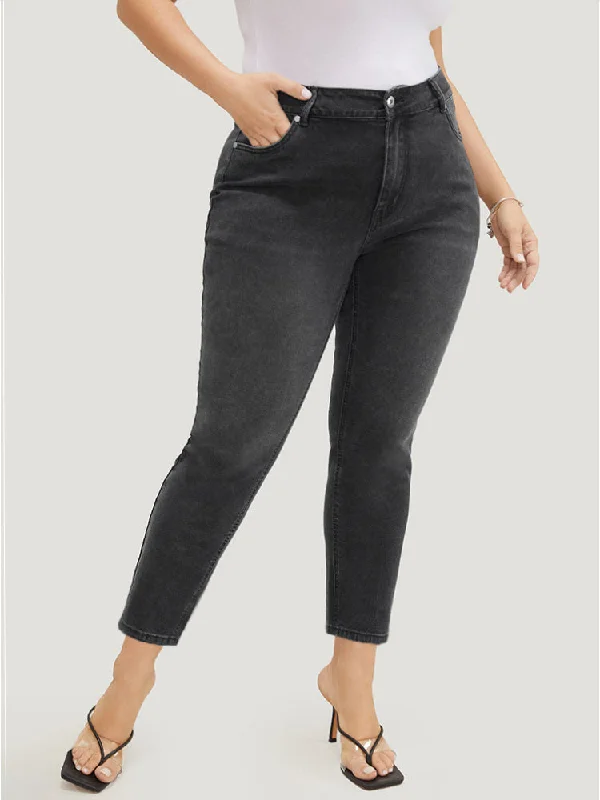 Stonewashed Jeans for Softness -Skinny Very Stretchy High Rise Black Wash Jeans