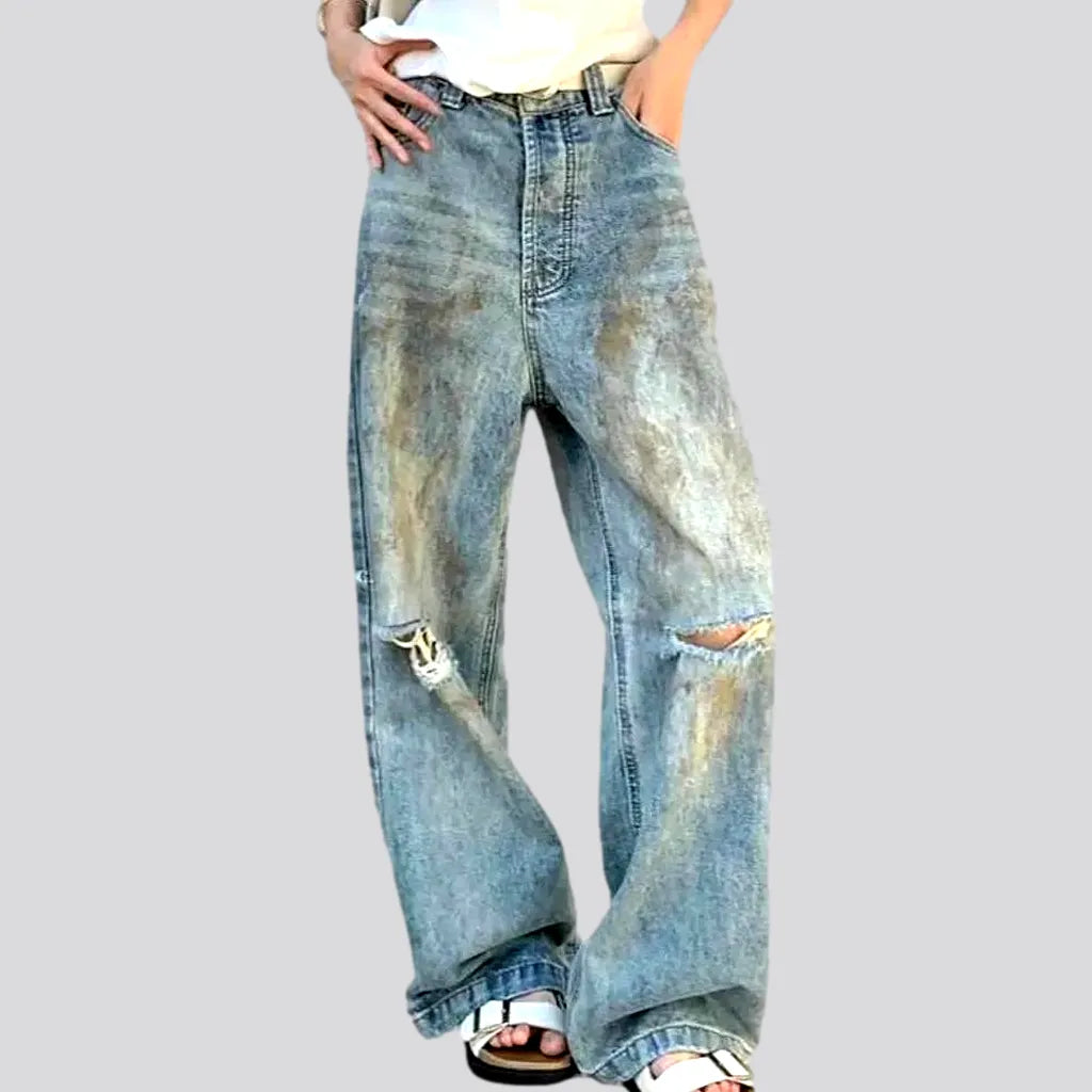 Relaxed Jeans for Comfortable -Whiskered painted jeans
 for ladies