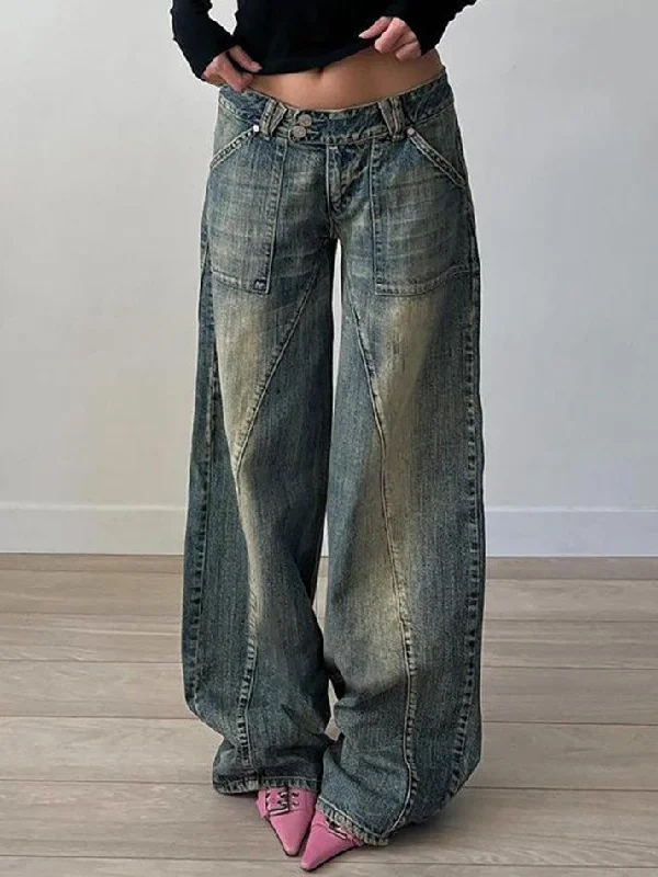 Bermuda Shorts Jeans for Modesty -Distressed Irregular Dividing Line Pockets Cargo Jeans