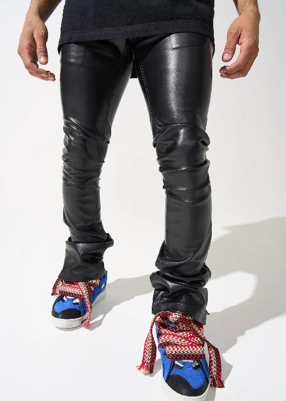 High-end Jeans for Exclusivity -Serenede “Stone” Stacked Leather Jeans