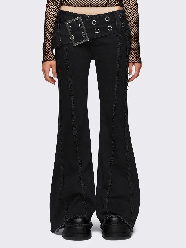 Side Pocket Jeans for Extra -Gia Belted Flare Jeans