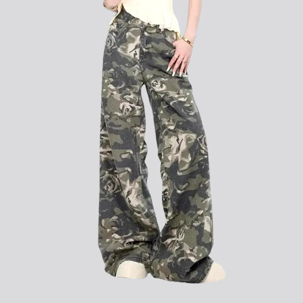 Belt Loops Jeans for Accessorizing -Multicolor camouflage high rise women's jeans