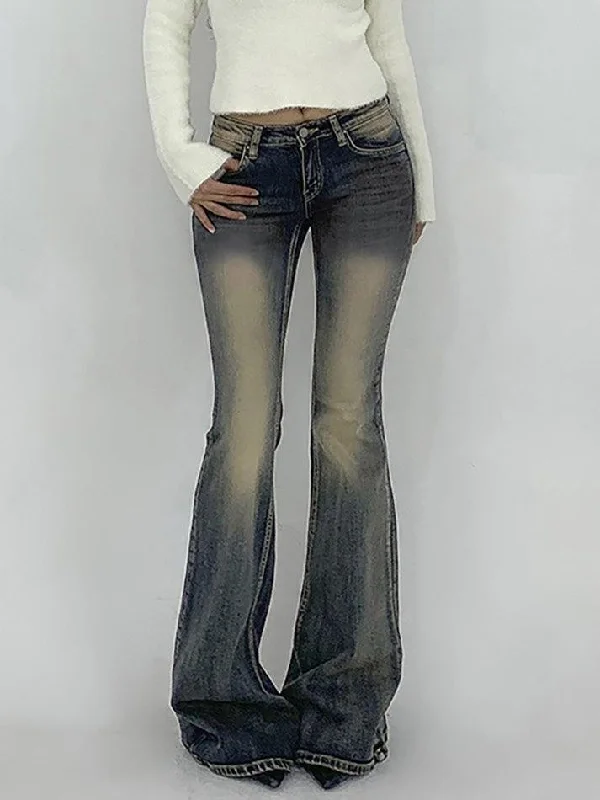 Straight Jeans for Classic Style -Vintage Washed Tie-Dye Low-Rise Flared Jeans