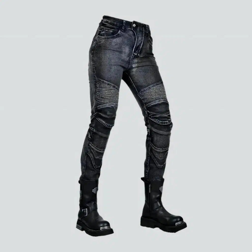 Holiday Jeans for Festive -Mid-waist slim motorcycle jeans