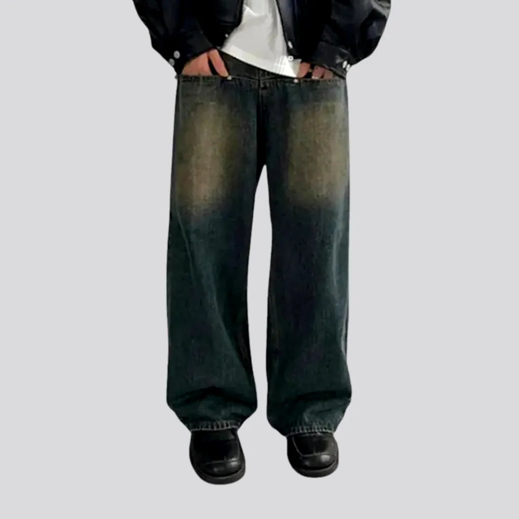 Cargo Jeans for Utility -Dark mid rise 90s style men's jeans