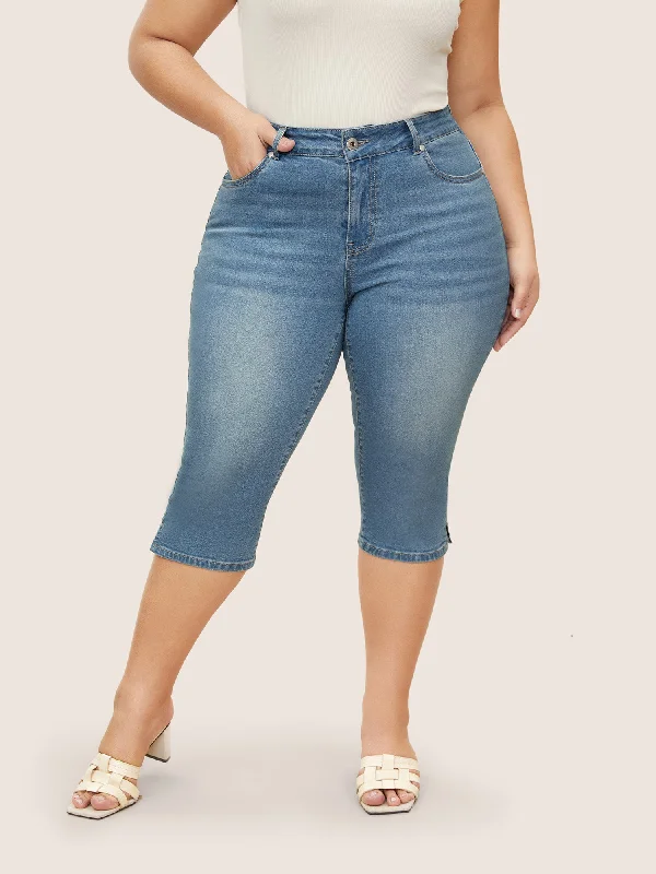 Mother's Day Jeans for Gift -Light Wash Slit Side Pull On Jegging Jeans