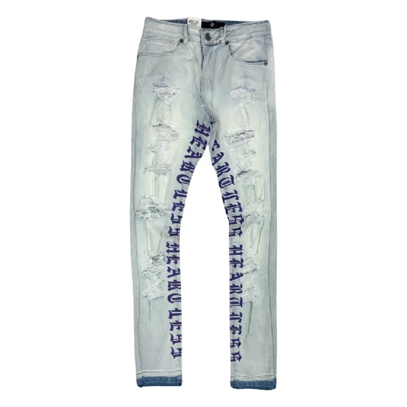 Gray Jeans for Neutral Tone -Focus Purple Heartless Letter Jeans (3669)