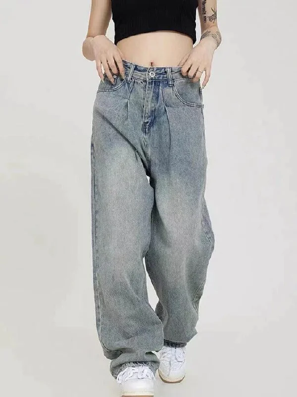 Cuffed Jeans for Stylish Touch -Vintage Light Wash Boyfriend Jeans