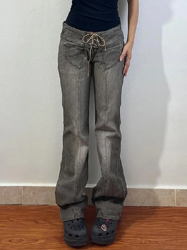 Weekend Jeans for Lazy -Vintage Distressed Low-Rise Cross-Tie Jeans