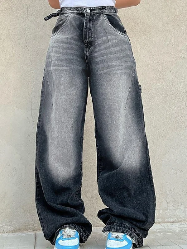 Straight Jeans for Classic Style -Vintage Washed Gradient Loose Jeans