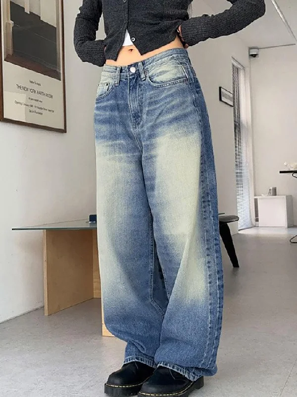 Rolled Shorts Jeans for Style -Washed Contrast Wide Legs Boyfriend Jeans