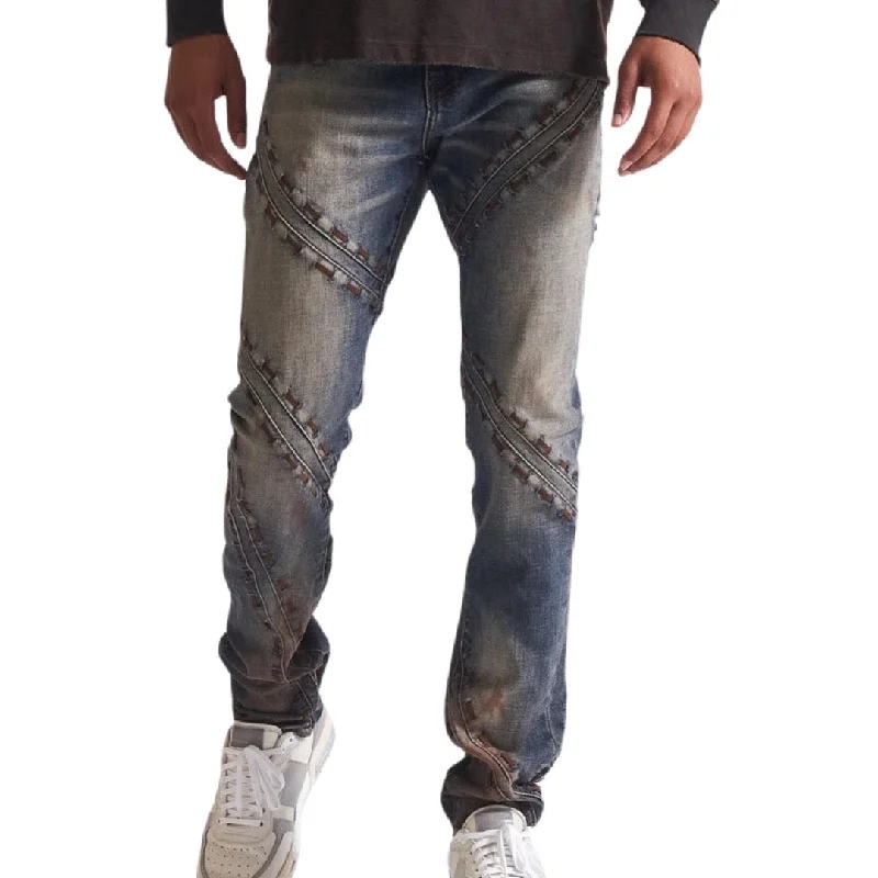 Frayed Hem Jeans for Edgy -Embellish NYC Dunn Dark Blue Jeans (001)