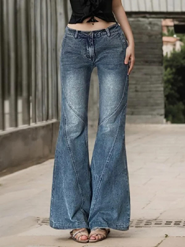 Tapered Jeans for Modern -Vintage Washed Low-Rise Flared Jeans