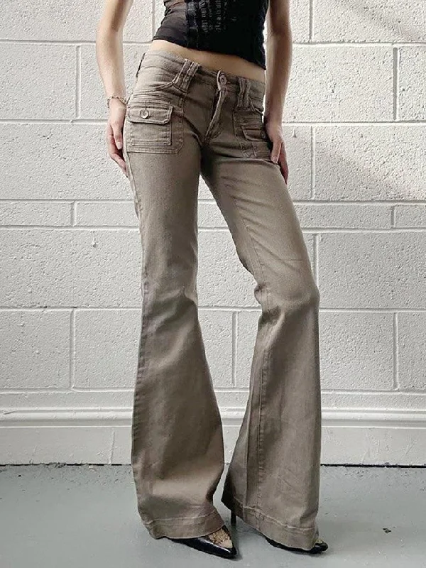 Stretch Jeans for Flexibility -Vintage Pocket Flared Cargo Jeans