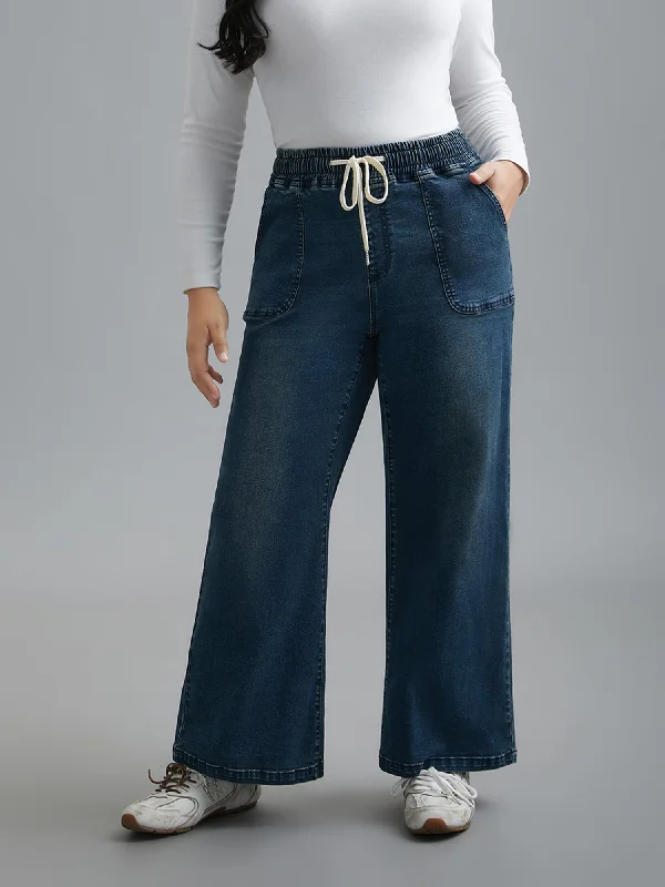 Four Pocket Jeans for Simplicity -Drawstring Stretchy Waist Pocket Jeans