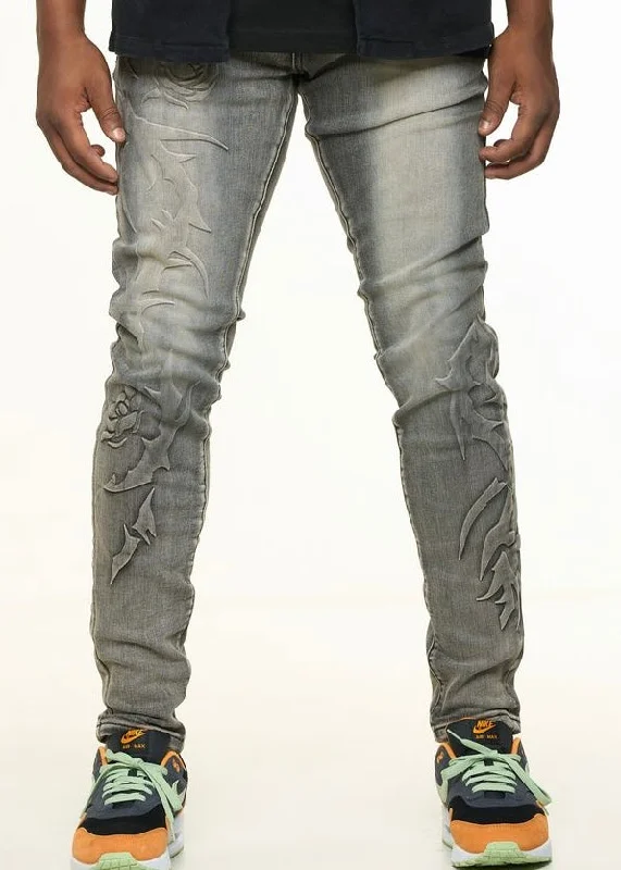 Jean Skirts for Feminine -Pheelings “Love Is Pain” Grey Embossed Skinny Jeans