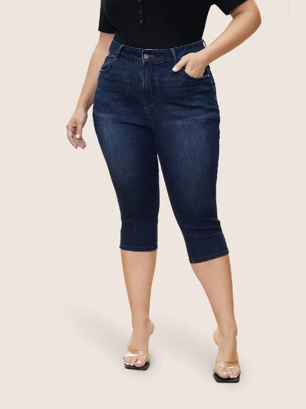 Wrap Skirt Jeans for Versatile -Dark Wash Below The Knees Pocket Jeans