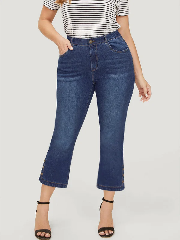 Graduation Jeans for Milestone -Bootcut Very Stretchy High Rise Dark Wash Button Side Jeans